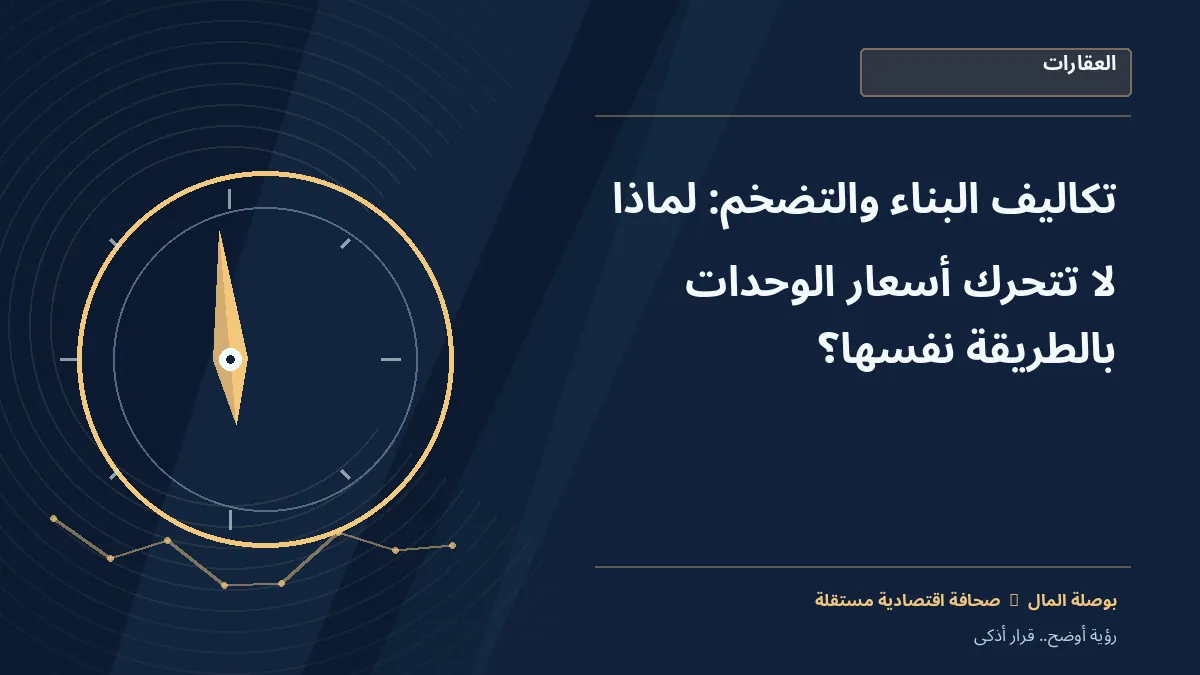 رسم معلوماتي تحريري توضيحي لموضوع تكاليف البناء والتضخم: لماذا لا تتحرك أسعار الوحدات بالطريقة نفسها؟