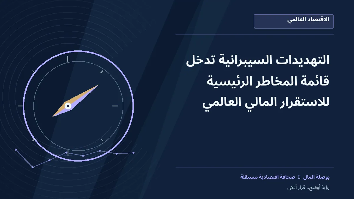 رسم معلوماتي تحريري توضيحي لموضوع التهديدات السيبرانية تدخل قائمة المخاطر الرئيسية للاستقرار المالي العالمي