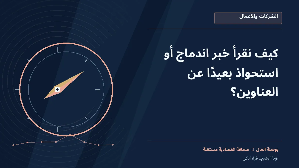 رسم معلوماتي تحريري توضيحي لموضوع كيف نقرأ خبر اندماج أو استحواذ بعيدًا عن العناوين؟